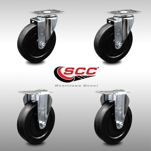 Service Caster 5 Inch SS Soft Rubber Wheel Swivel Top Plate Caster Set with 2 Rigid SCC SCC-SS20S514-SRS-2-R-2 - main